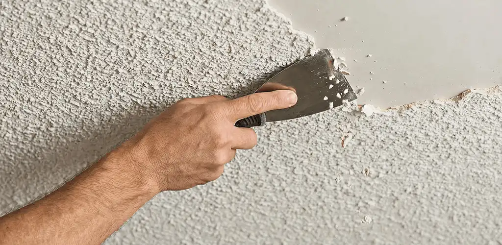Popcorn ceiling removal scraping off textured ceiling finish in Toledo, OH