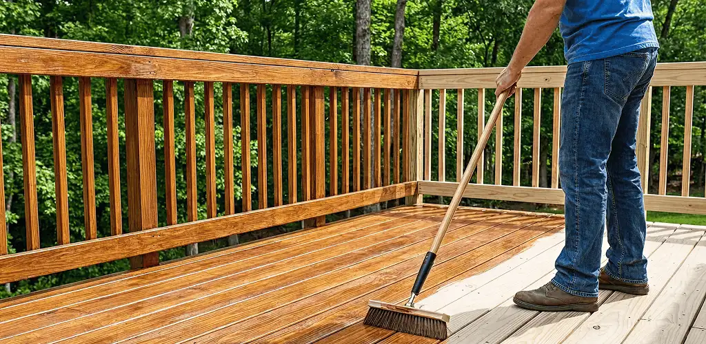 Deck staining and sealing application on a wood deck in Toledo, OH