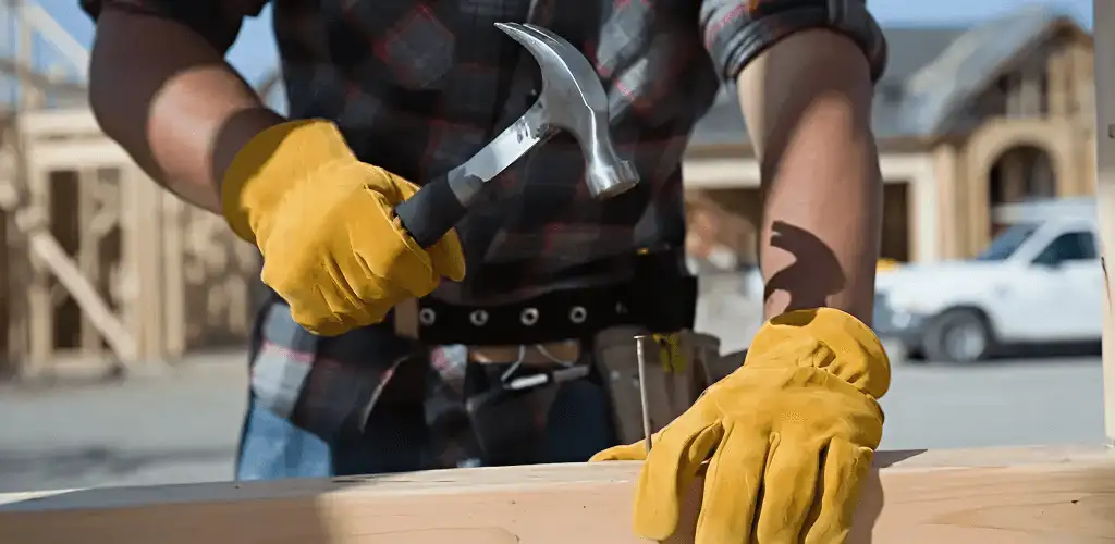 Handyman fixing wood trim with a hammer for home repairs in Toledo, OH