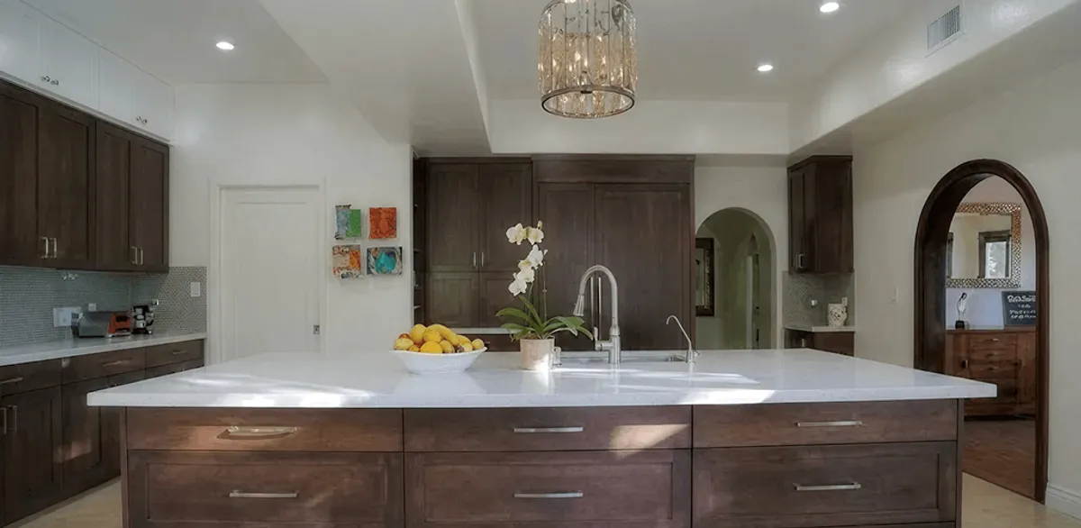 Cabinet refacing project with updated kitchen cabinets and island in Toledo, OH