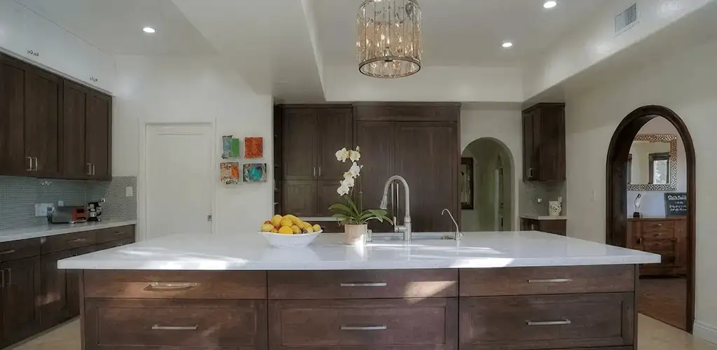 Cabinet refacing project with updated kitchen cabinets and island in Toledo, OH