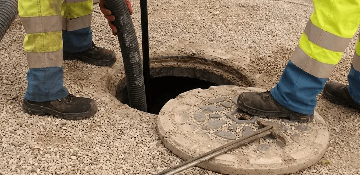 Drain cleaning crew clearing a sewer access point with professional equipment in Toledo, OH